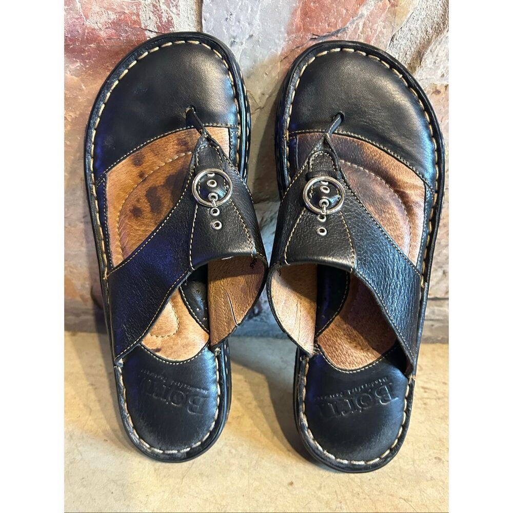 Born MRA9 Women's Size 6 Black Leather Buckle Sandals Opanka Handcrafted